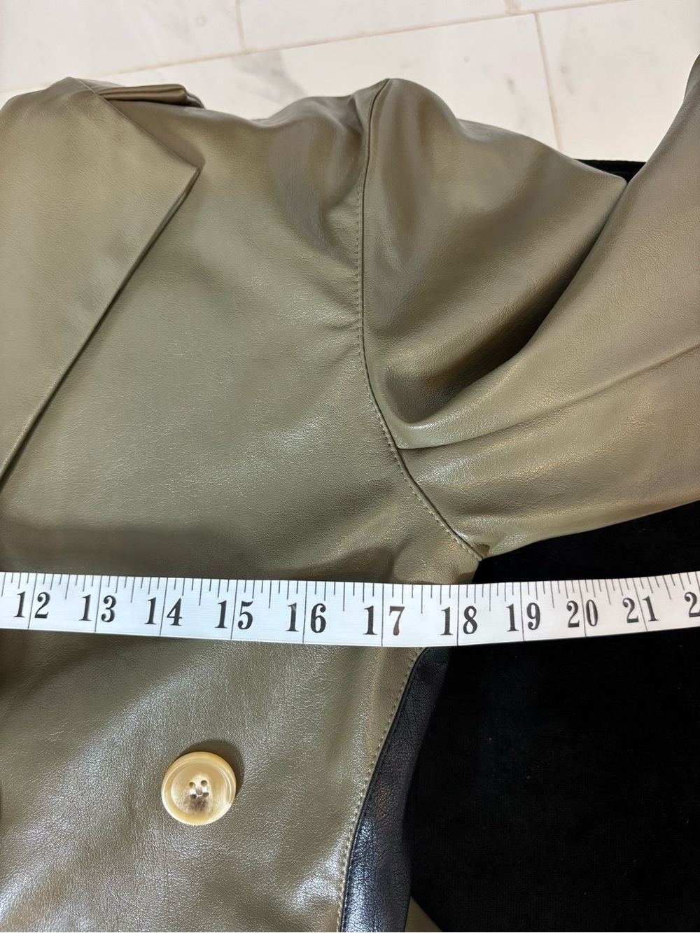 Olive Green Faux Leather Belted Trench Blazer - Picture 15 of 16